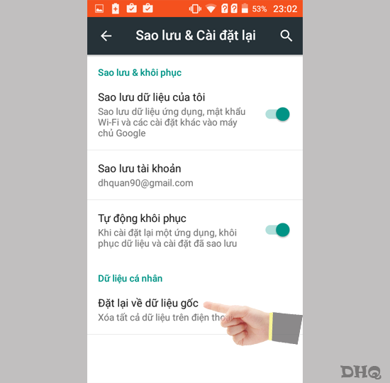 Chọn đặt lại về dữ liệu gốc